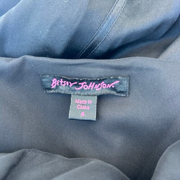 Vintage Y2K Betsey Johnson Black Strappy Silk Cocktail Club Slip Dress 4 - Picture 3 of 10